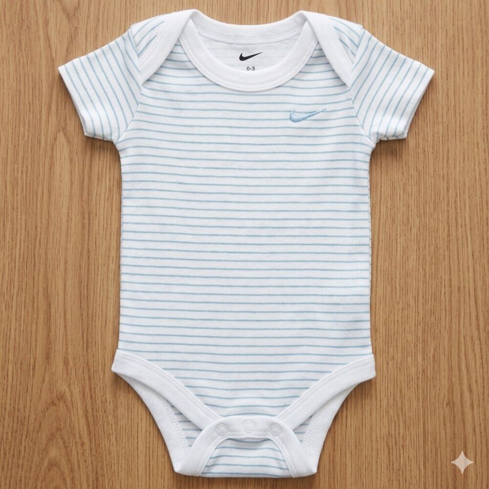 Nike Baby Blue White Striped Infant Bodysuit Onesie Size 0-3M NWOT